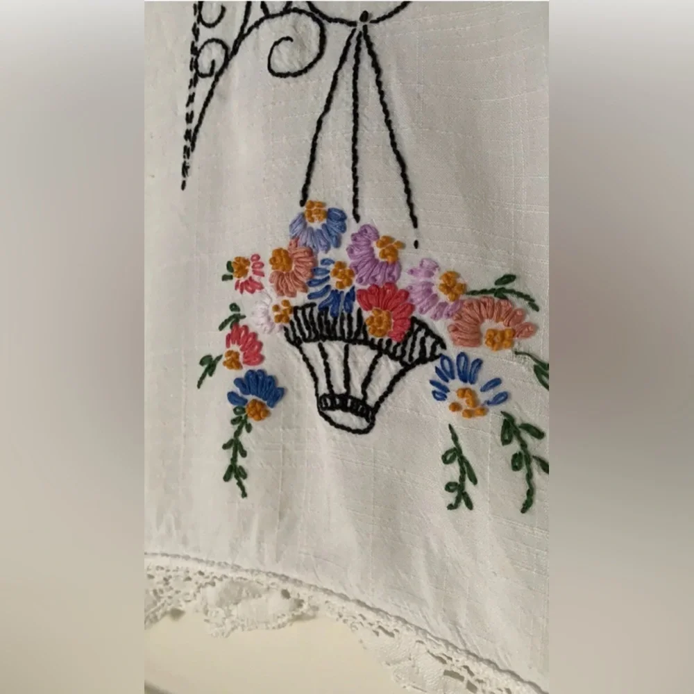 Handmade Embroidered Table Runner Needs Minor Repair 13 x 37